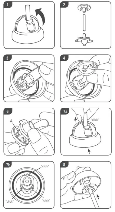 Diagram of how to assemble a weighted straw cup stesp 1 -8