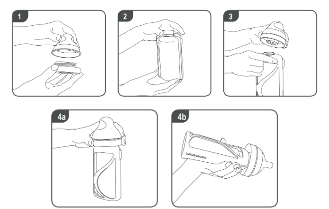 Diagram of placing lid onto bottle bag pouch